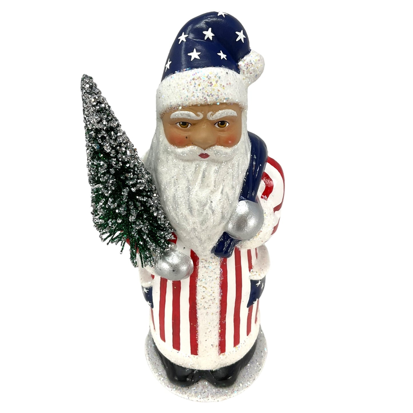 Pinnacle Peak Trading Ino Schaller Stars and Stripes American Santa German Paper Mache Candy Container