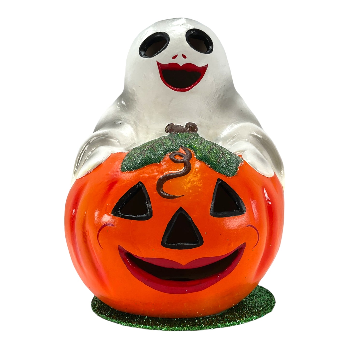 Pinnacle Peak Trading Ino Schaller Ghost in Pumpkin Jack O Lantern German Paper Mache