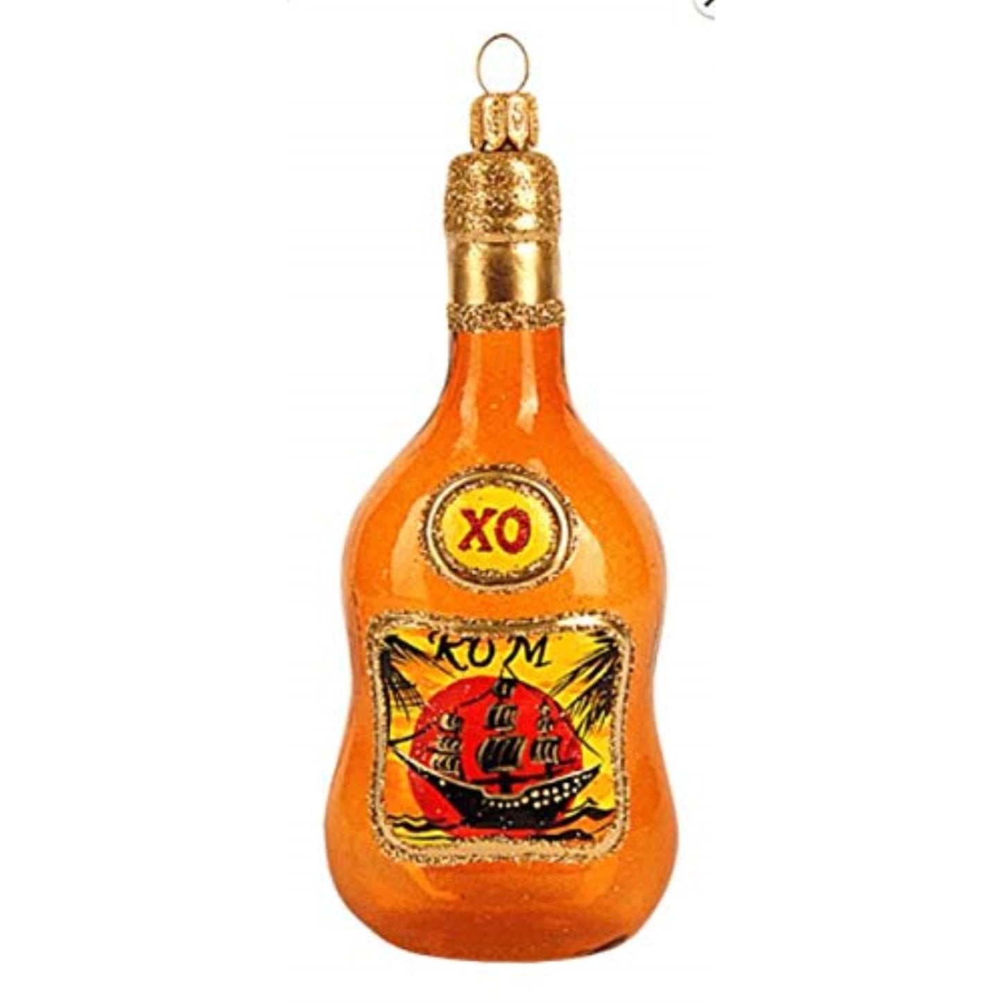 Pinnacle Peak Trading Bottle of Rum Polish Mouth Blown Glass Christmas Ornament Decoration