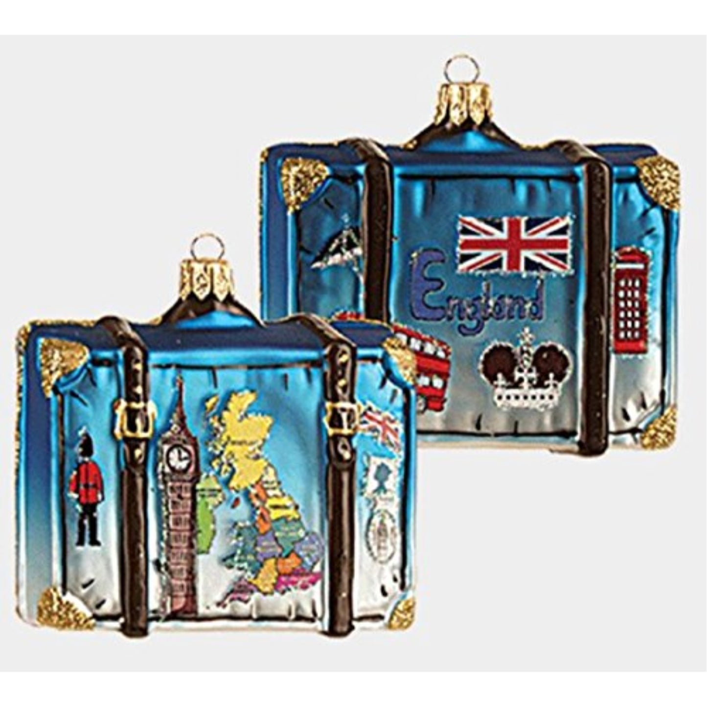 Map of England Travel Suitcase Glass Christmas ONE Ornament London Britain