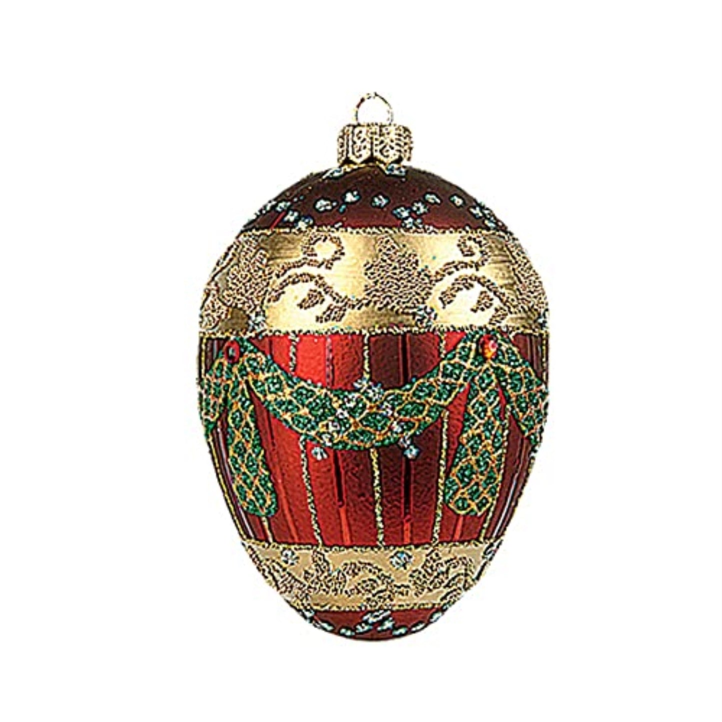 Pinnacle Peak Trading Faberge Inspired Burgundy Garland Egg Polish Glass Christmas or Easter Ornament