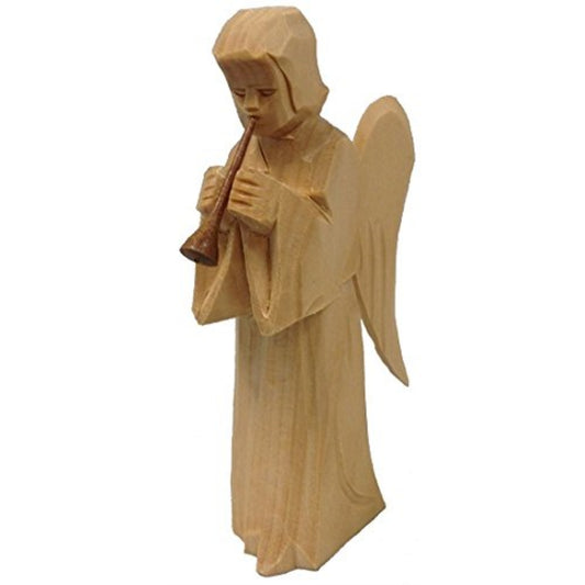 Angel Playing the Flute Natural German Hand Carved Wood Christmas Figurine