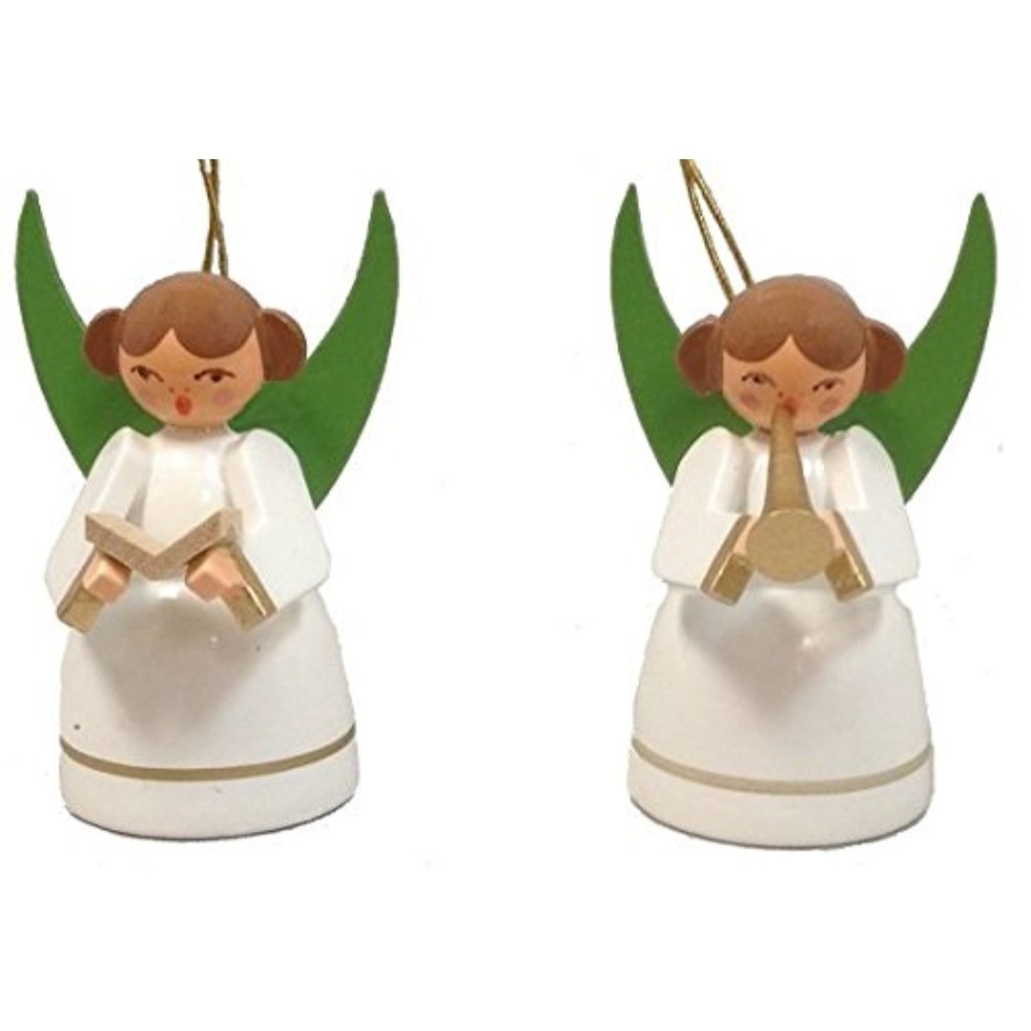 Pinnacle Peak Trading Music Angel Couple German Wood Christmas Ornament Set of 2 Decorations Germany