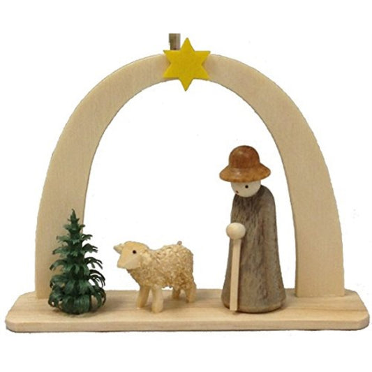 Pinnacle Peak Trading Shepherd and Sheep German Wood Christmas Arch Ornament Germany Decoration