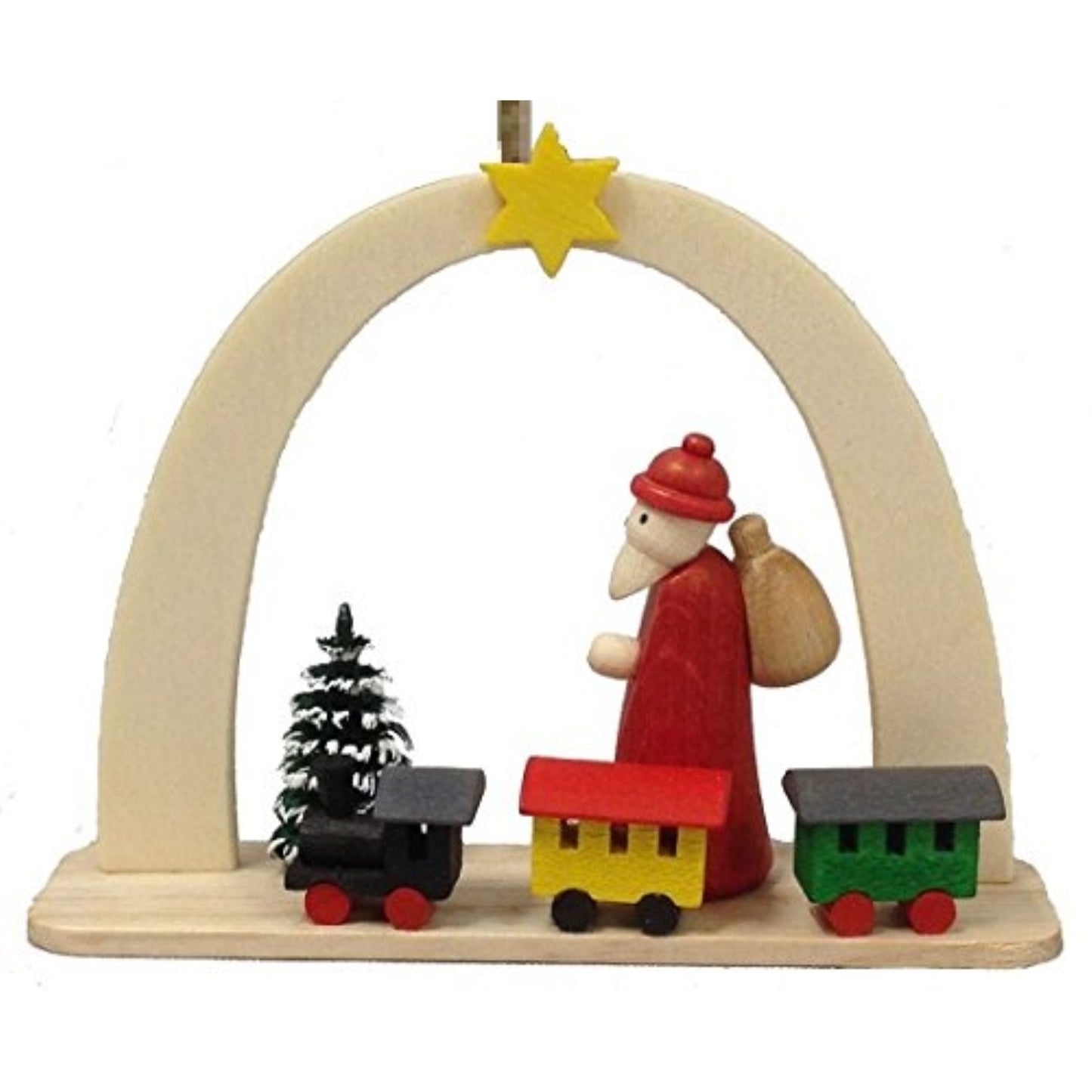 Pinnacle Peak Trading Santa with Toy Train German Wood Christmas Arch Ornament Handcrafted in Germany