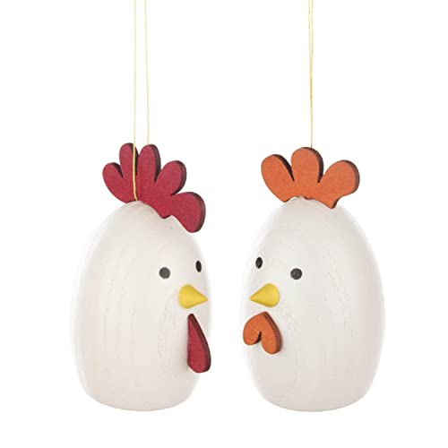Pinnacle Peak Trading Rooster and Chicken German Wood Ornaments Set 2.4 Inch
