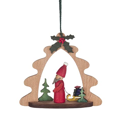 Pinnacle Peak Trading Santa Claus Pulling Sleigh German Wood Ornament 2.75 Inch