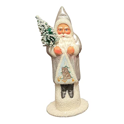 Ino Schaller Silver Santa with Wolf Scene German Paper Mache Candy Container