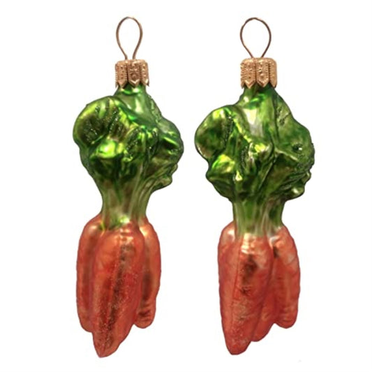 Carrot Vegetable Polish Mouth Blown Glass Christmas Ornament Set of 2