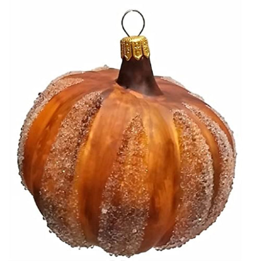 Orange Pumpkin Polish Blown Glass Christmas Ornament Holiday Decoration