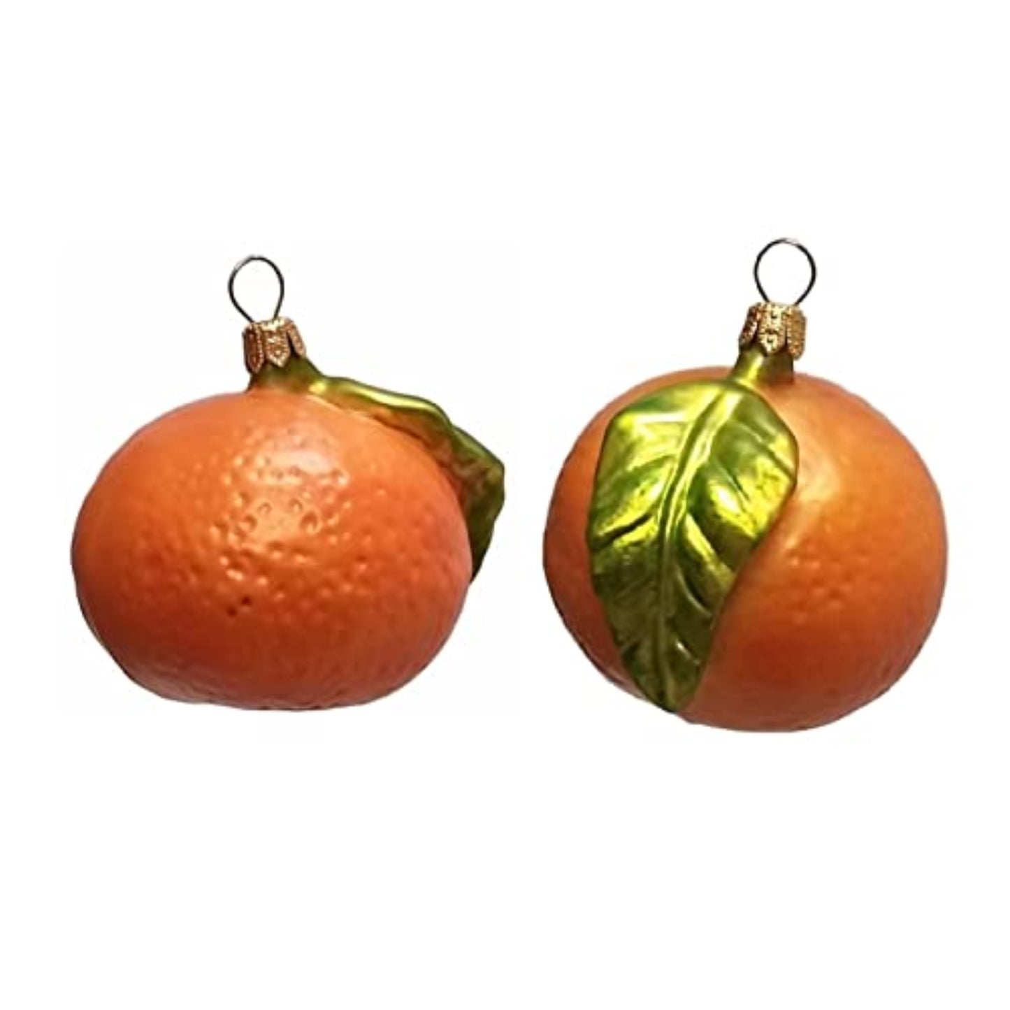 Mandarin Orange Citrus Fruit Polish Glass Christmas Ornament Set of 2 Decoration