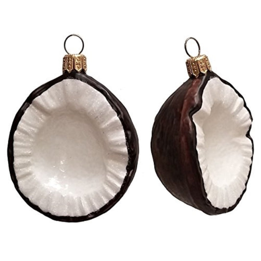 Slice of Coconut Polish Blown Glass Christmas Ornament Set of 2 Decorations