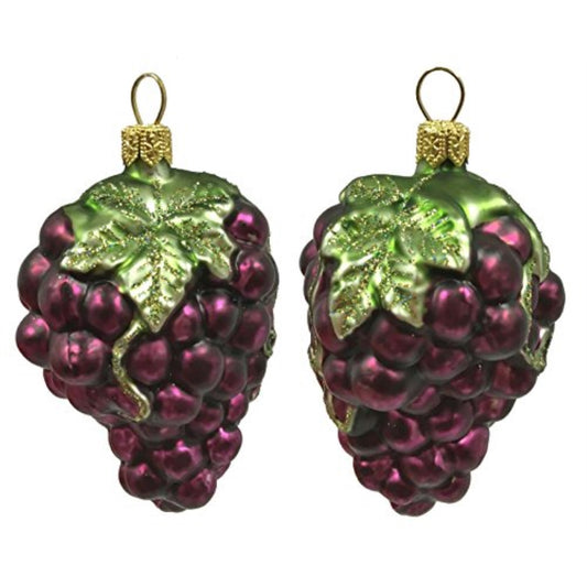 Cluster of Purple Grapes Polish Glass Christmas Ornament Fruit Food Set of 2