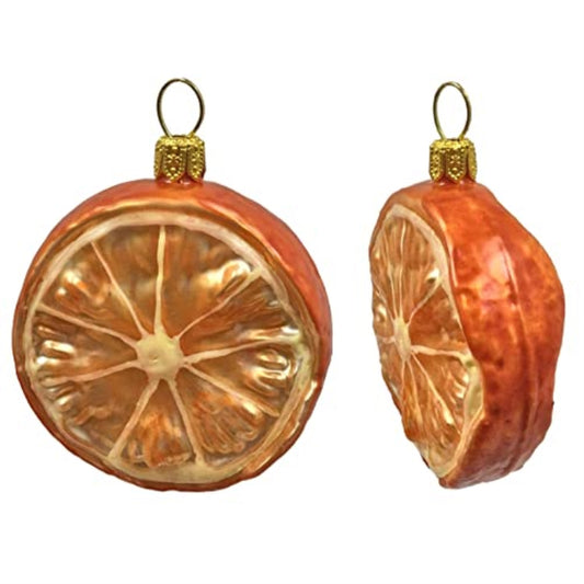 Slice of Mandarin Orange Citrus Fruit Polish Glass Christmas Ornament Set of 2