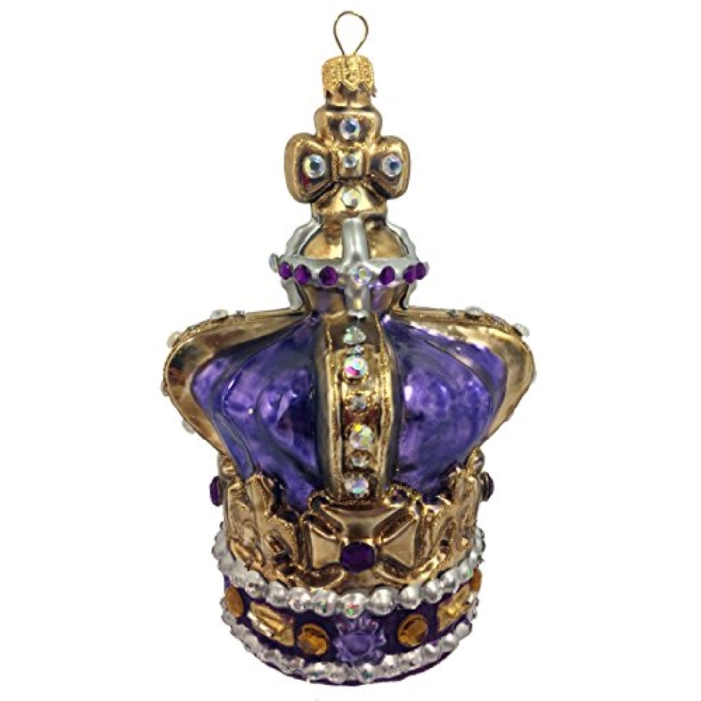 Purple and Gold Crown with Gems Polish Glass Christmas Ornament Made in Poland
