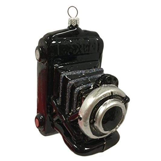 Black Vintage Camera Polish Glass Christmas Ornament Decoration Made in Poland