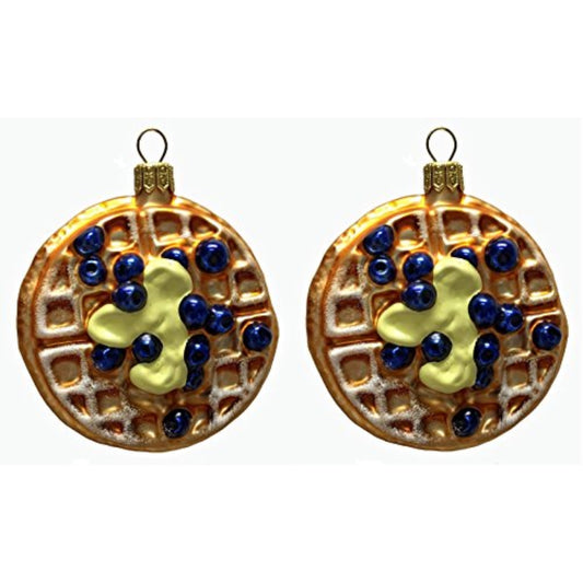 Blueberry Waffles with Butter Polish Glass Christmas Tree Ornament Set of 2 Food