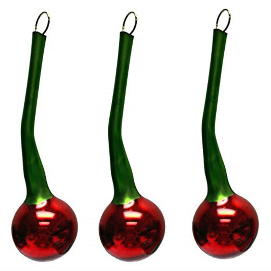 Cherries with the Stem Polish Glass Christmas Ornaments Set of 3 Cherry Fruit