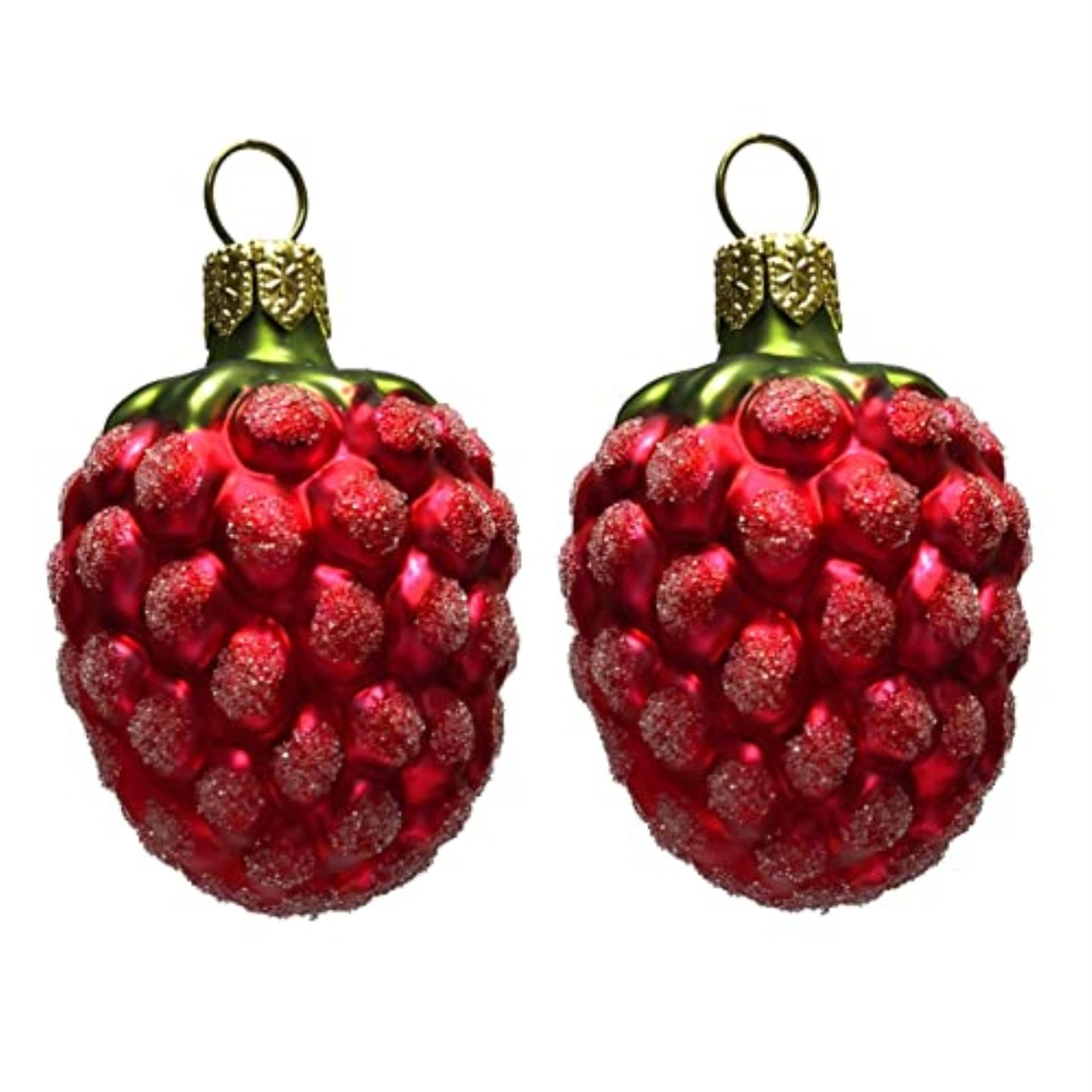 Red Raspberries Polish Glass Christmas Ornament Set of 2 Fruit Food Raspberry