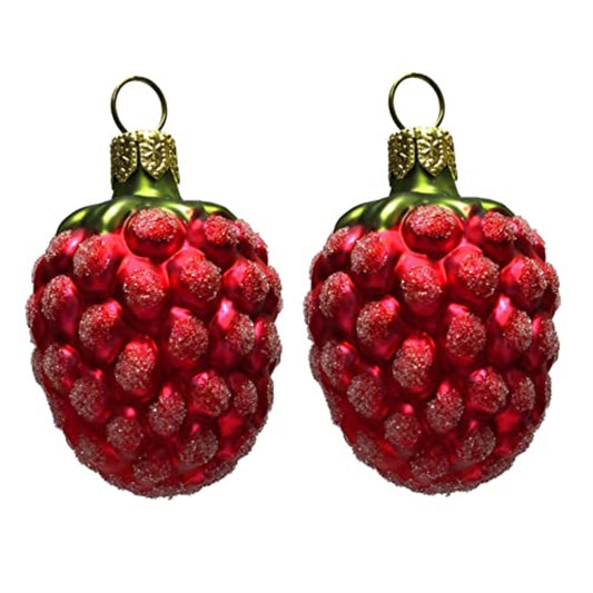 Red Raspberries Polish Glass Christmas Ornament Set of 2 Fruit Food Raspberry