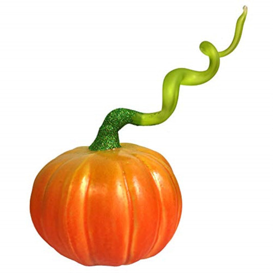 Orange Pumpkin with Green Stem Polish Glass Figurine Table Top Decoration
