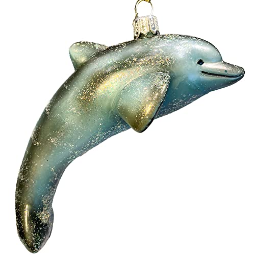 Glittered Dolphin Polish Glass Christmas Tree Ornament Mammal Animal