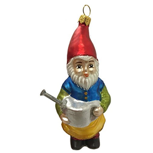 Garden Gnome with Watering Can Polish Glass Christmas Tree Ornament Made Poland