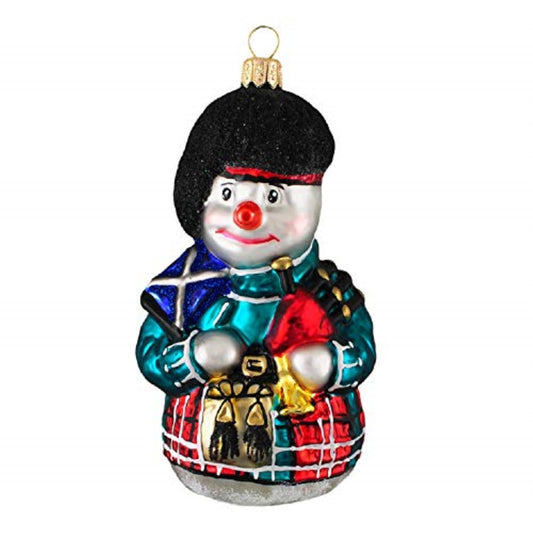 Scottish Snowman Holding Scotland Flag Polish Glass Christmas Tree Ornament