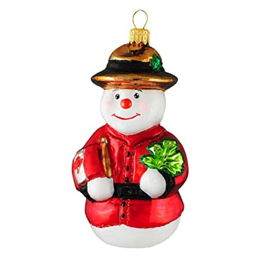Royal Mountie Canadian Snowman Polish Glass Christmas Ornament Canada Decoration