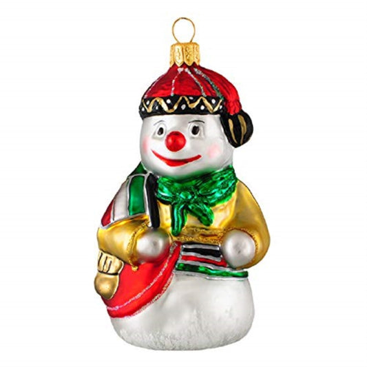 Italy Snowman Holding the Italian Flag Polish Glass Christmas Tree Ornament