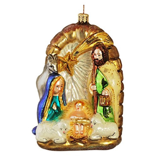 The Nativity Scene Mary Joseph Jesus Polish Glass Christmas Ornament Decoration