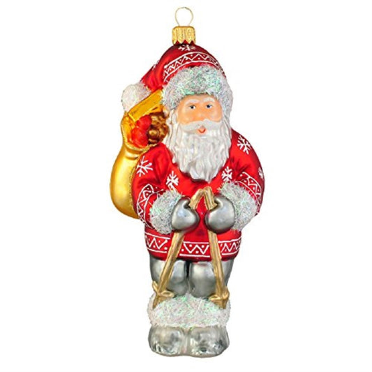 Nordic Walking Santa with Ski Pole Polish Glass Christmas Tree Ornament Poland