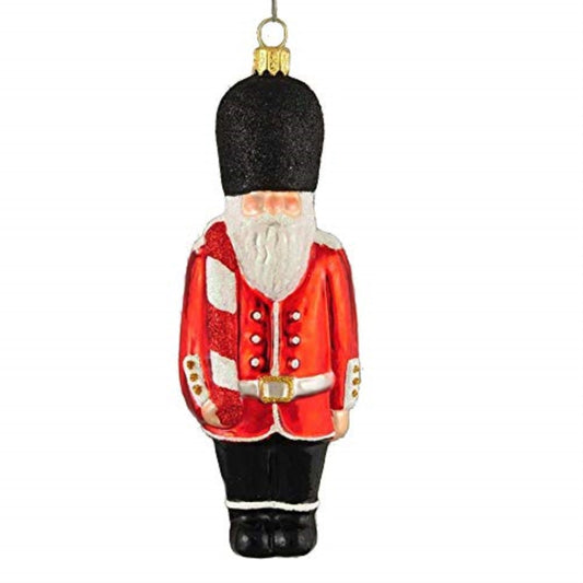 Royal Guard Santa with Candy Cane Polish Glass Christmas Ornament London England