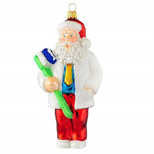 Dentist Santa Claus with Tooth Brush Polish Glass Christmas Tree Ornament Poland