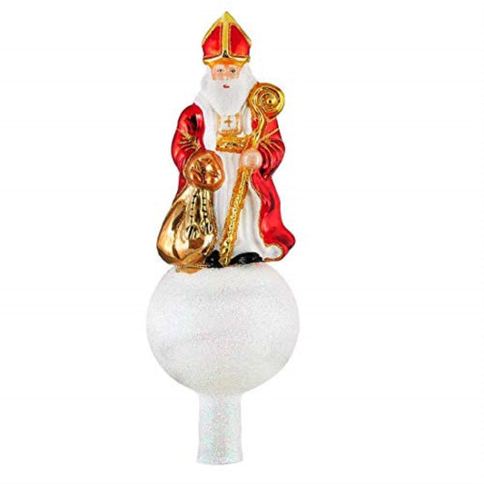 Bishop on White Ball Polish Glass Christmas Tree Topper Decoration Made Poland