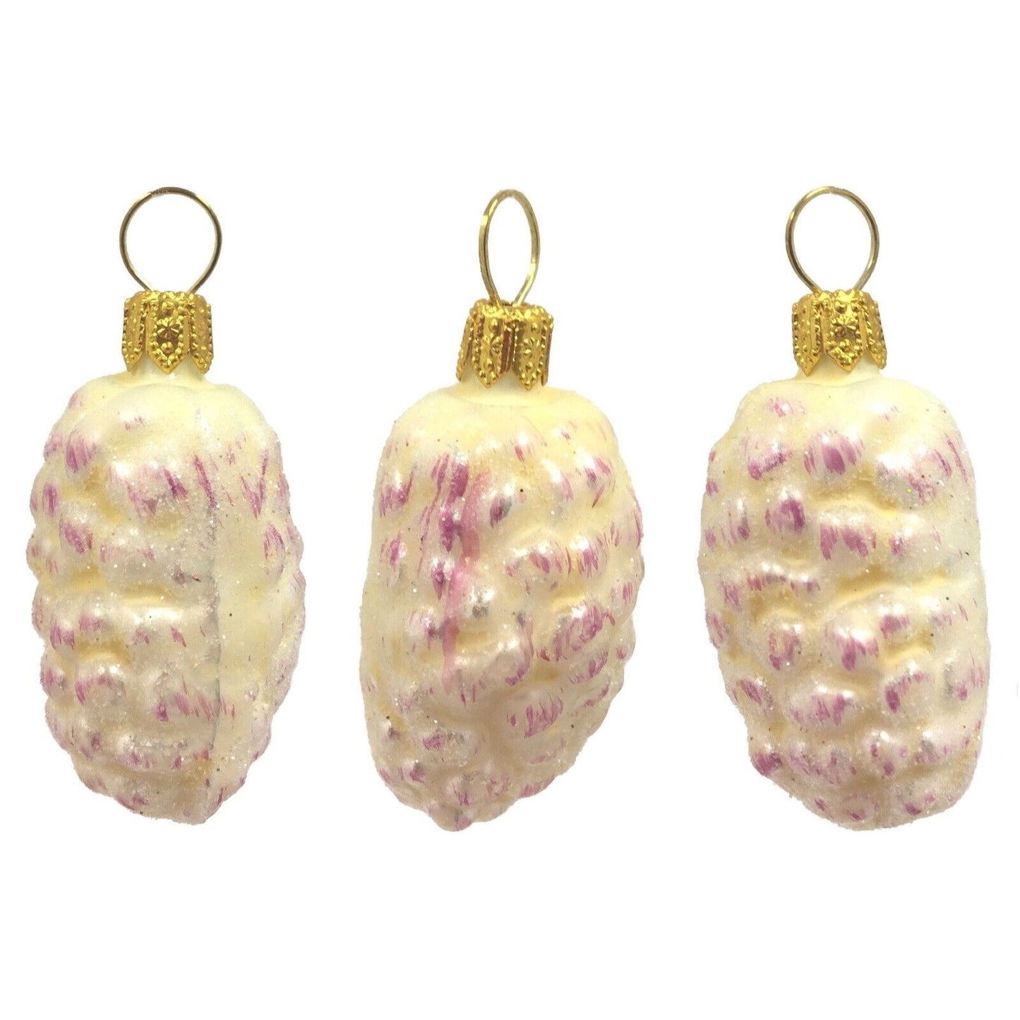 White Mulberries Polish Glass Christmas Ornaments Set of 3 Mulberry Fruit Poland