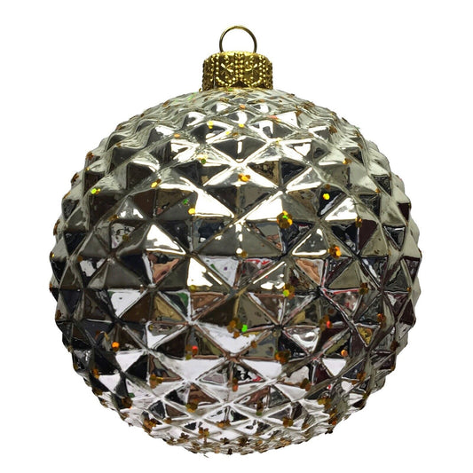 Pinnacle Peak Trading Silver and Gold Glittered Textured Ball Polish Glass Christmas Tree Ornament