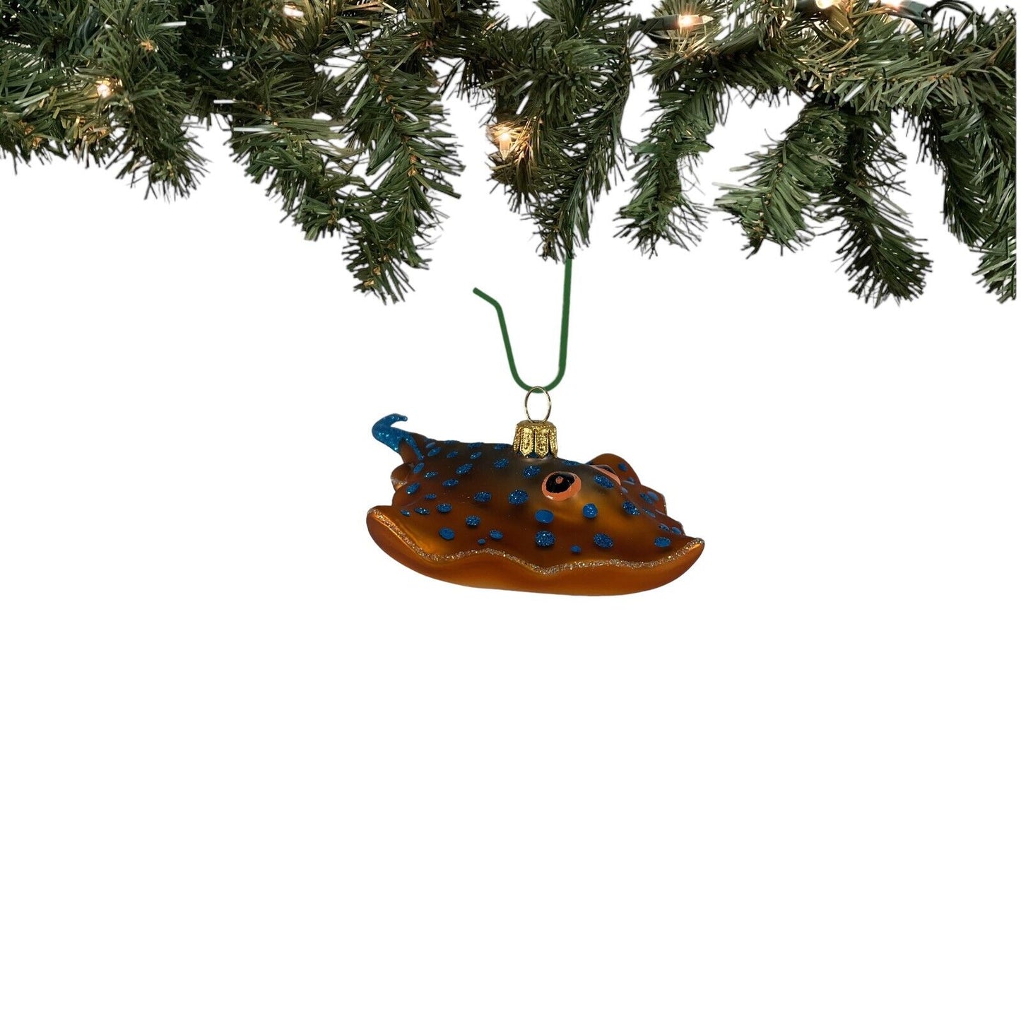 Blue Spotted Stingray Polish Blown Glass Christmas Ornament Tree Decoration