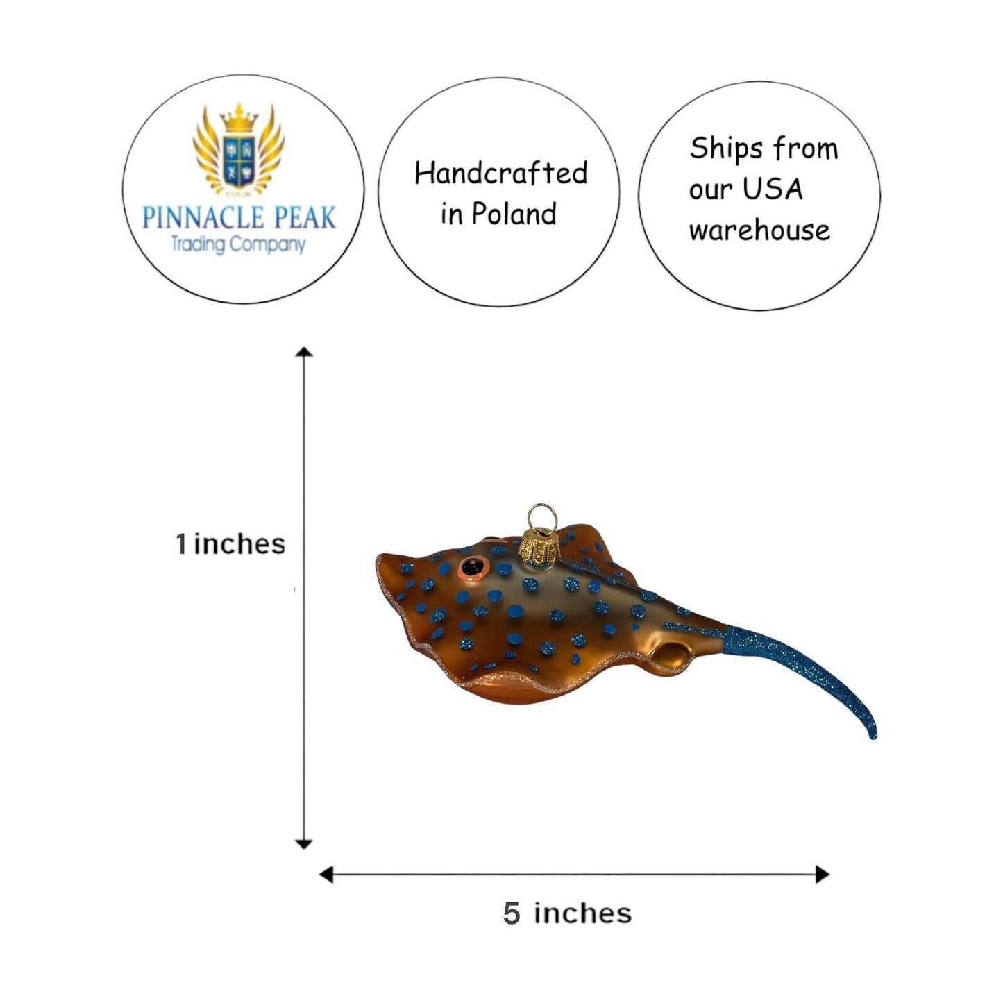Blue Spotted Stingray Polish Blown Glass Christmas Ornament Tree Decoration