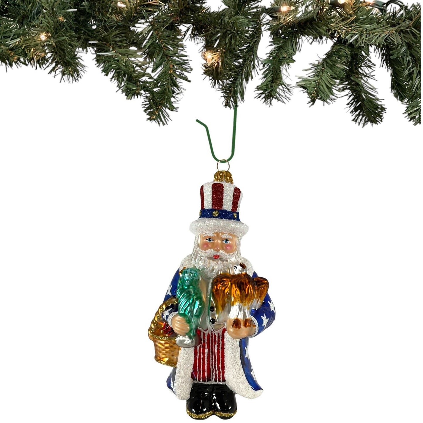 Pinnacle Peak Trading Uncle Sam Santa Polish Glass Christmas Ornament Patriotic Tree Decoration USA