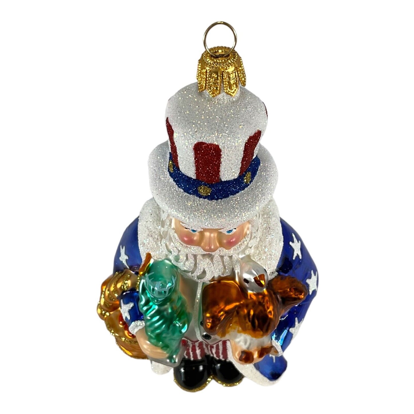 Pinnacle Peak Trading Uncle Sam Santa Polish Glass Christmas Ornament Patriotic Tree Decoration USA