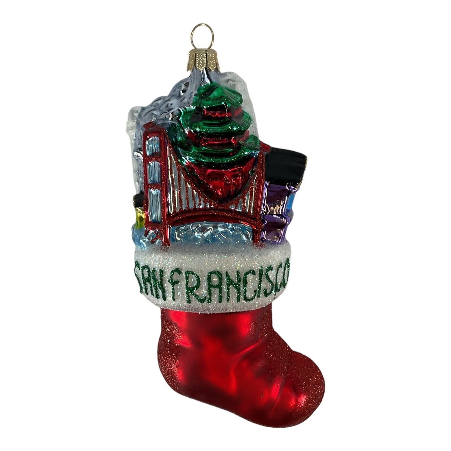 Pinnacle Peak Trading San Francisco Stocking Polish Glass Christmas Ornament California Decoration