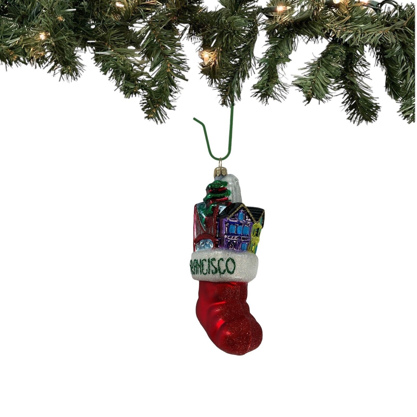 Pinnacle Peak Trading San Francisco Stocking Polish Glass Christmas Ornament California Decoration