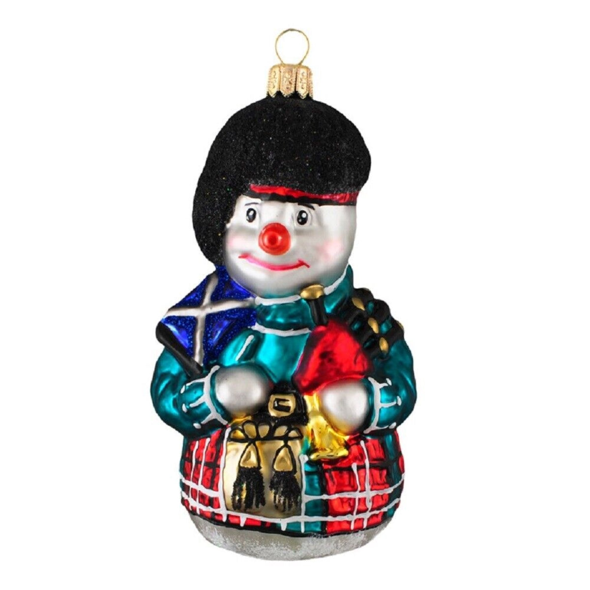 Scottish Snowman Holding Scotland Flag Polish Glass Christmas Tree Ornament