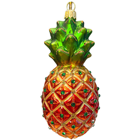 Green Jeweled Pineapple Fruit Polish Glass Christmas Tree Ornament Food Poland