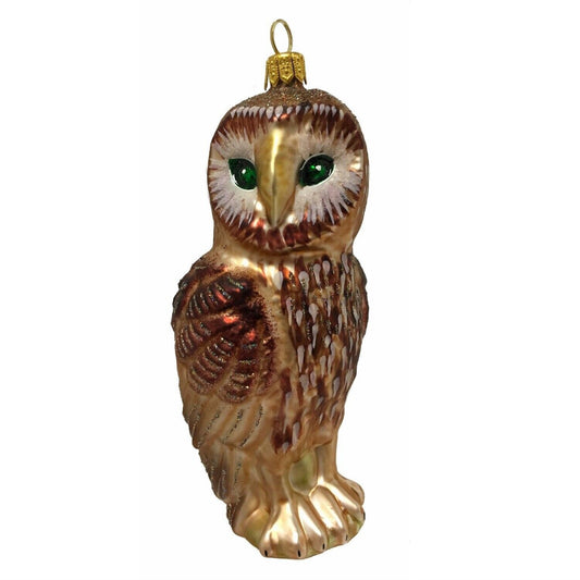 Brown and White Owl Polish Glass Christmas Tree Ornament Bird Decoration