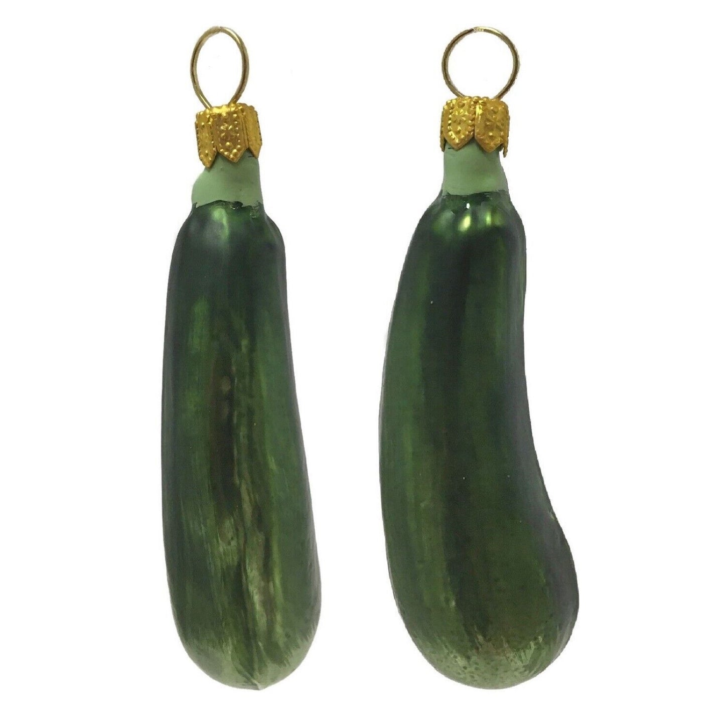 Pinnacle Peak Trading Green Zucchini Squash Polish Glass Christmas Ornament Fruit Vegetable Set of 2