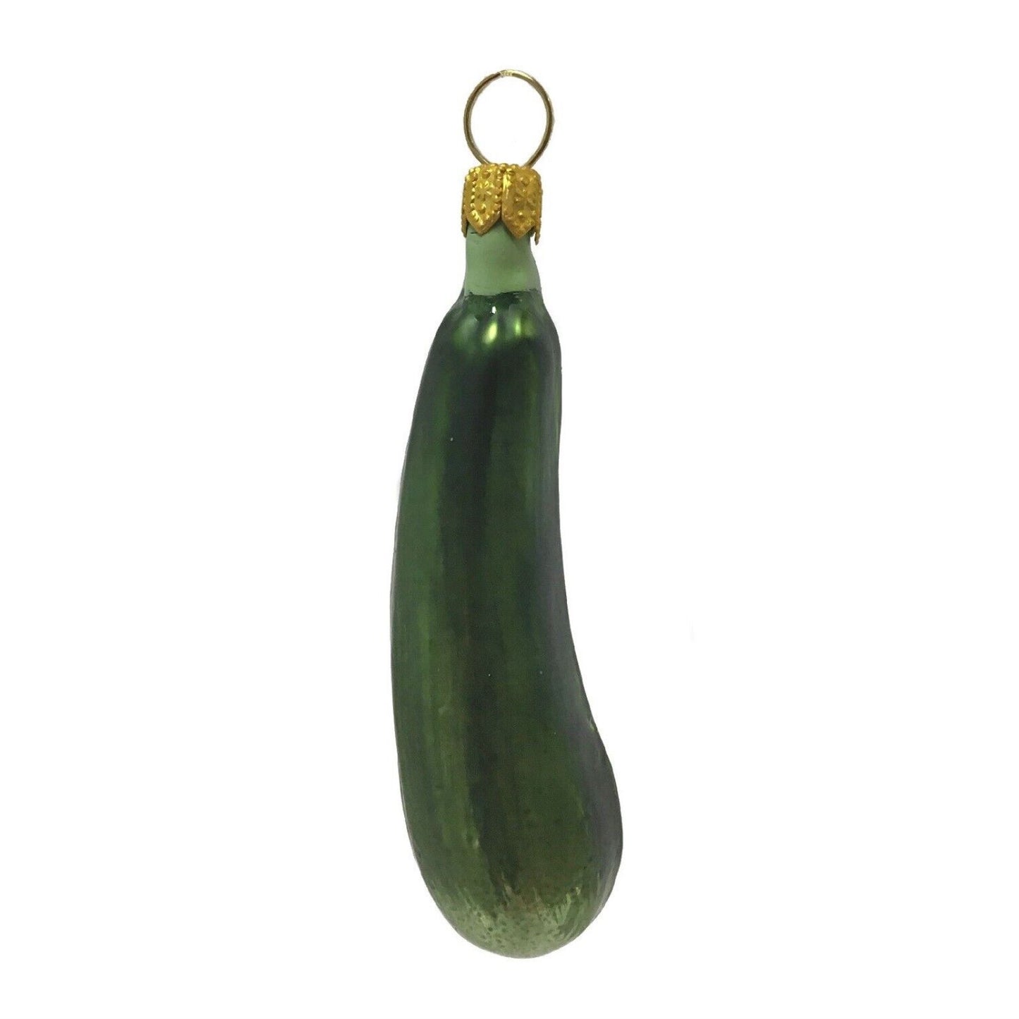 Pinnacle Peak Trading Green Zucchini Squash Polish Glass Christmas Ornament Fruit Vegetable Set of 2