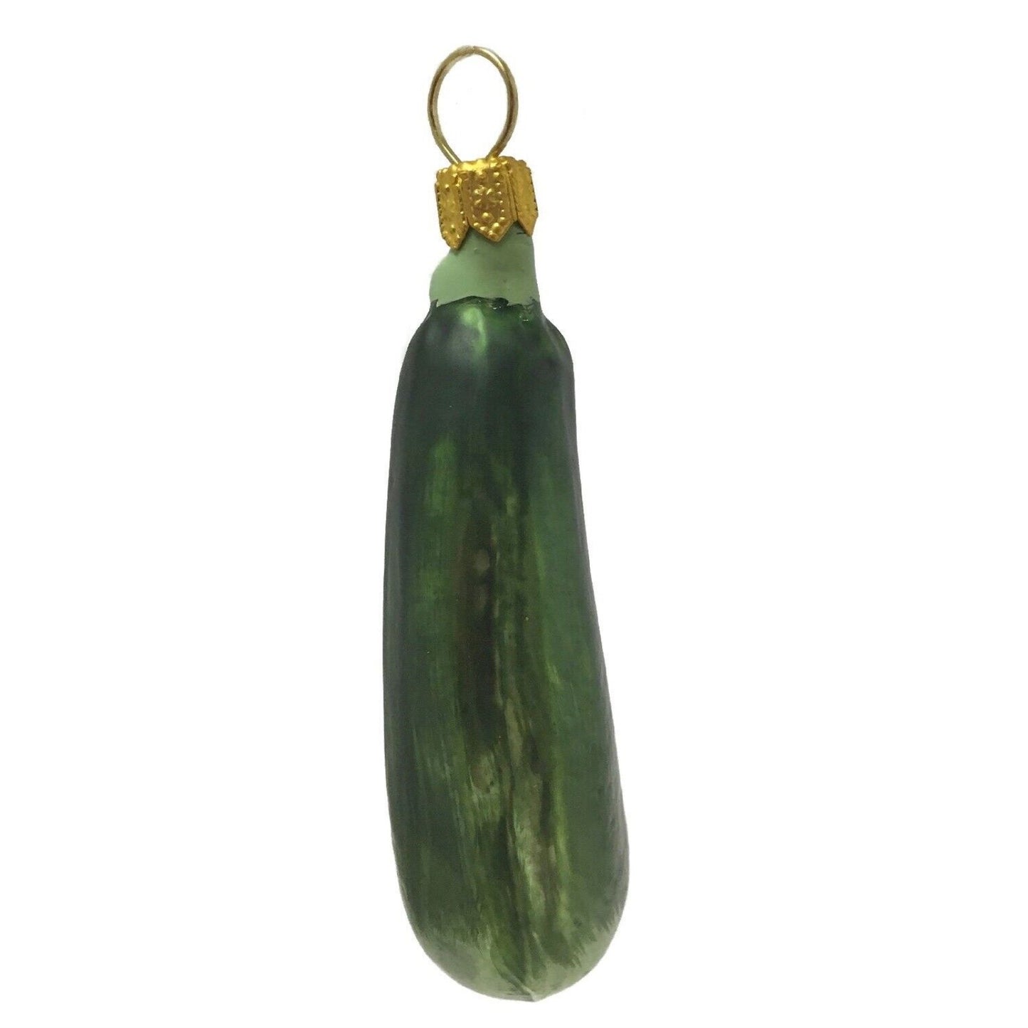 Pinnacle Peak Trading Green Zucchini Squash Polish Glass Christmas Ornament Fruit Vegetable Set of 2
