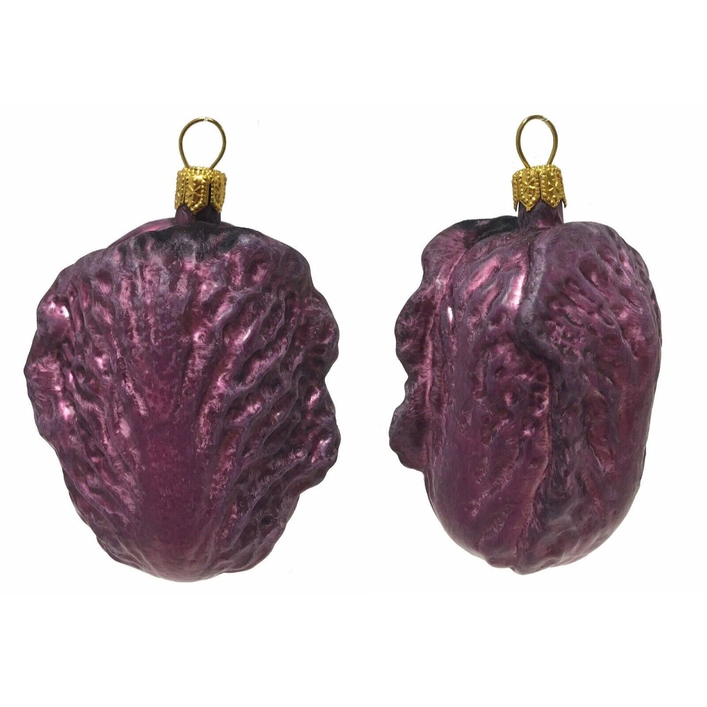 Pinnacle Peak Trading Purple Chinese Cabbage Polish Glass Christmas Ornament Vegetable Food Set of 2